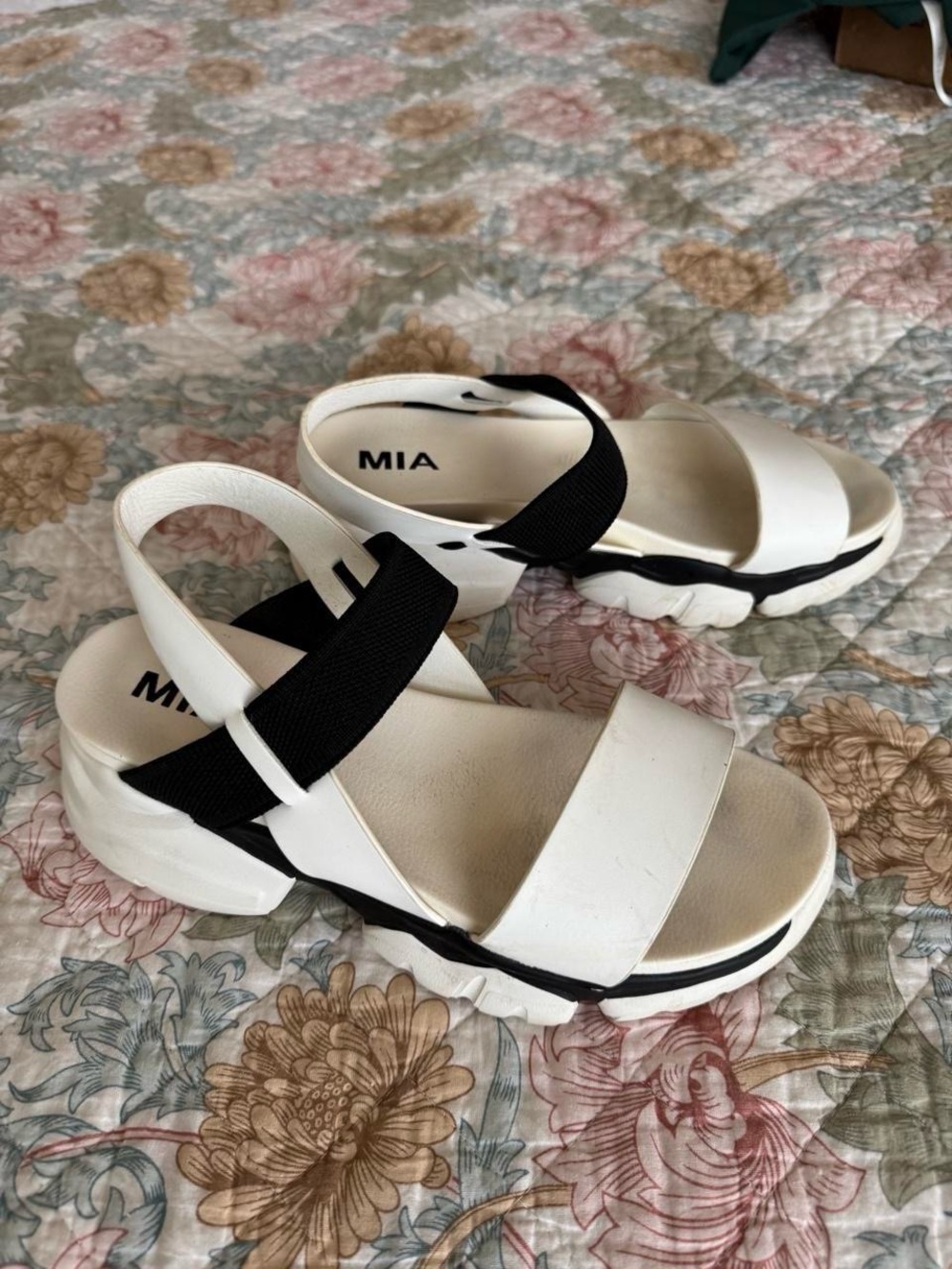 MIA White and Black Platform Sandals with Elastic Strap